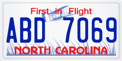 NC license plate ABD7069
