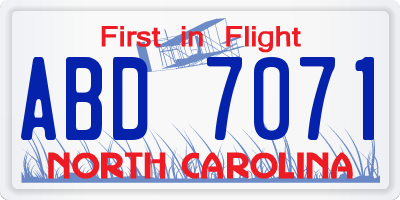 NC license plate ABD7071