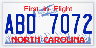 NC license plate ABD7072