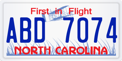 NC license plate ABD7074