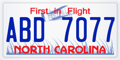 NC license plate ABD7077