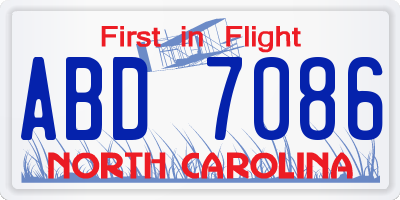NC license plate ABD7086