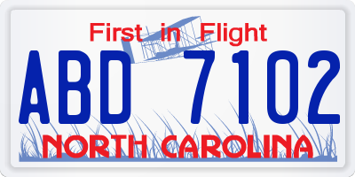 NC license plate ABD7102