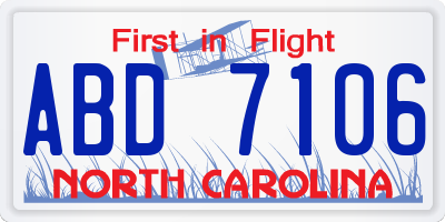 NC license plate ABD7106