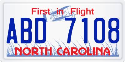 NC license plate ABD7108