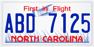NC license plate ABD7125