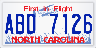 NC license plate ABD7126