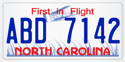 NC license plate ABD7142