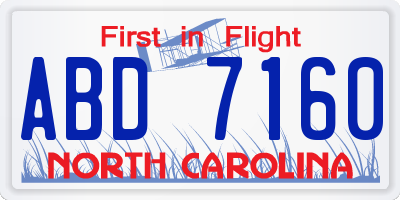 NC license plate ABD7160