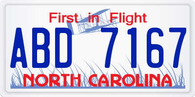 NC license plate ABD7167