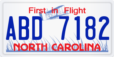 NC license plate ABD7182