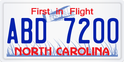 NC license plate ABD7200