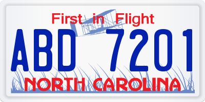 NC license plate ABD7201