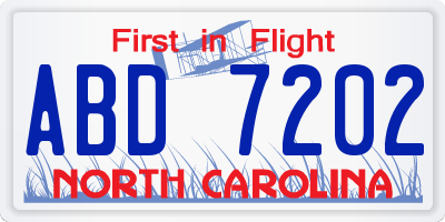 NC license plate ABD7202