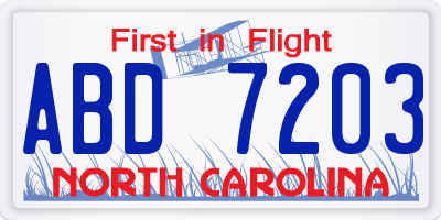 NC license plate ABD7203