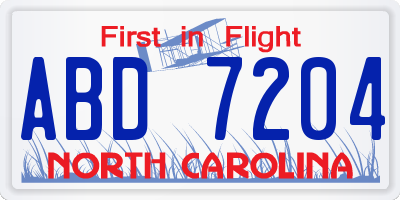 NC license plate ABD7204
