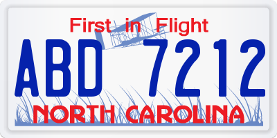 NC license plate ABD7212