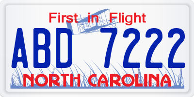 NC license plate ABD7222