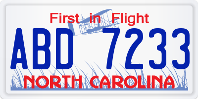 NC license plate ABD7233