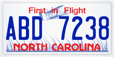 NC license plate ABD7238