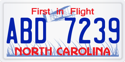 NC license plate ABD7239