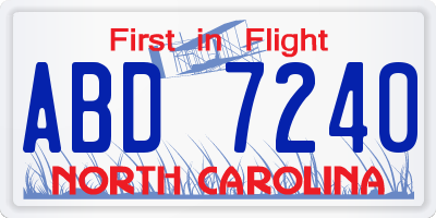 NC license plate ABD7240