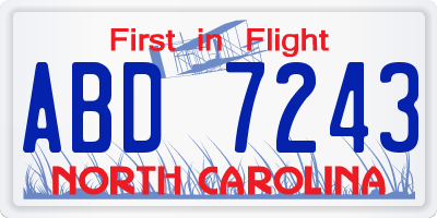 NC license plate ABD7243