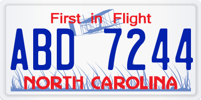 NC license plate ABD7244