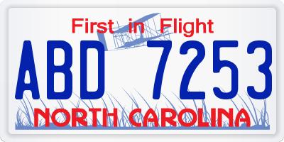 NC license plate ABD7253