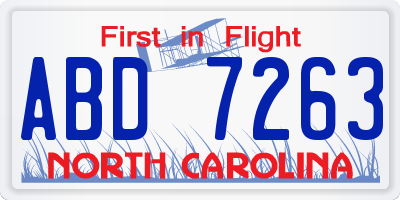 NC license plate ABD7263