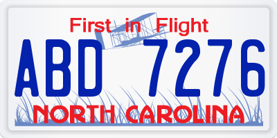 NC license plate ABD7276