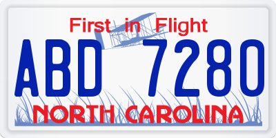 NC license plate ABD7280