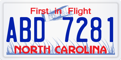 NC license plate ABD7281
