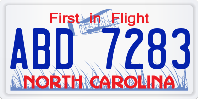 NC license plate ABD7283