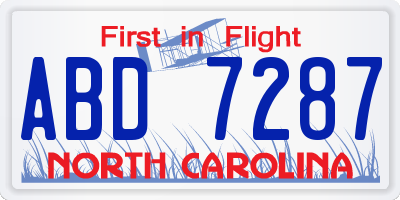 NC license plate ABD7287