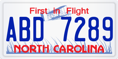 NC license plate ABD7289
