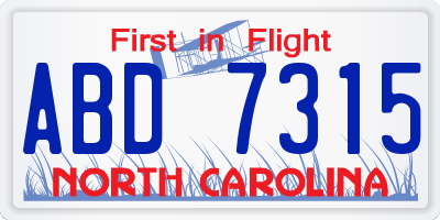 NC license plate ABD7315