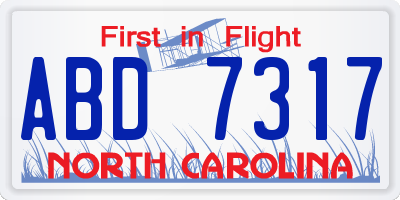 NC license plate ABD7317