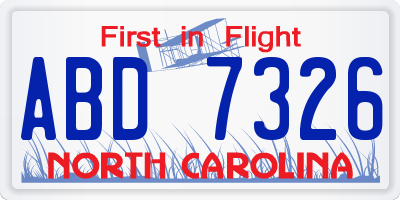 NC license plate ABD7326