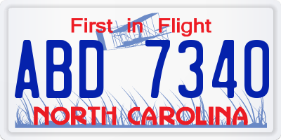 NC license plate ABD7340