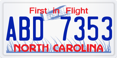 NC license plate ABD7353