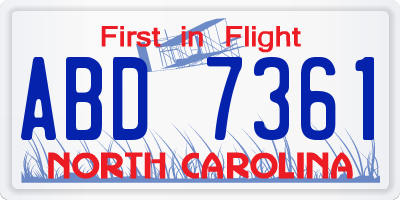 NC license plate ABD7361