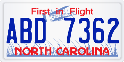 NC license plate ABD7362