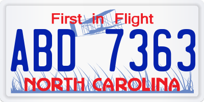 NC license plate ABD7363