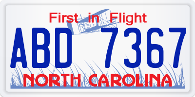 NC license plate ABD7367