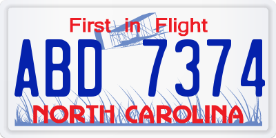 NC license plate ABD7374