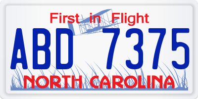NC license plate ABD7375