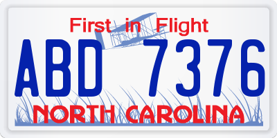 NC license plate ABD7376
