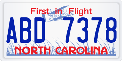 NC license plate ABD7378