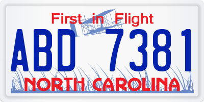 NC license plate ABD7381